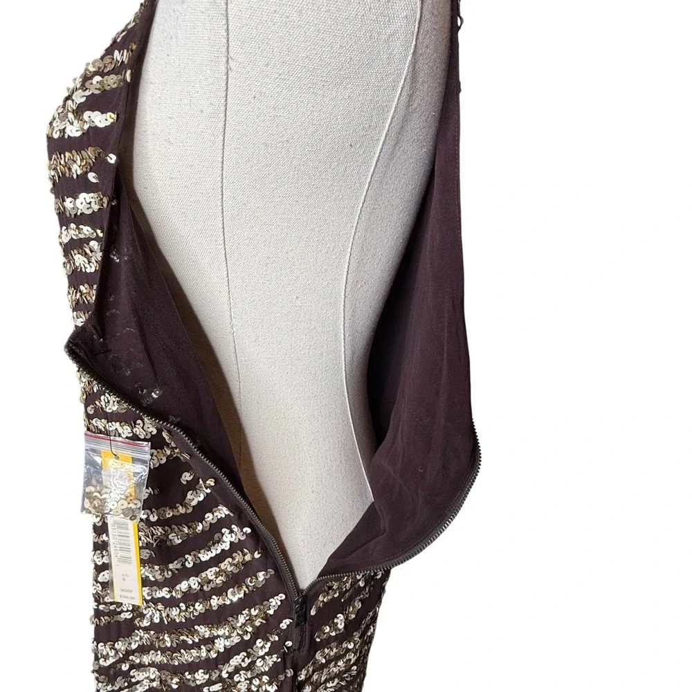 Alice + Olivia Nora One Shoulder Sequin Zebra Dress‎ Brown NEW size 6